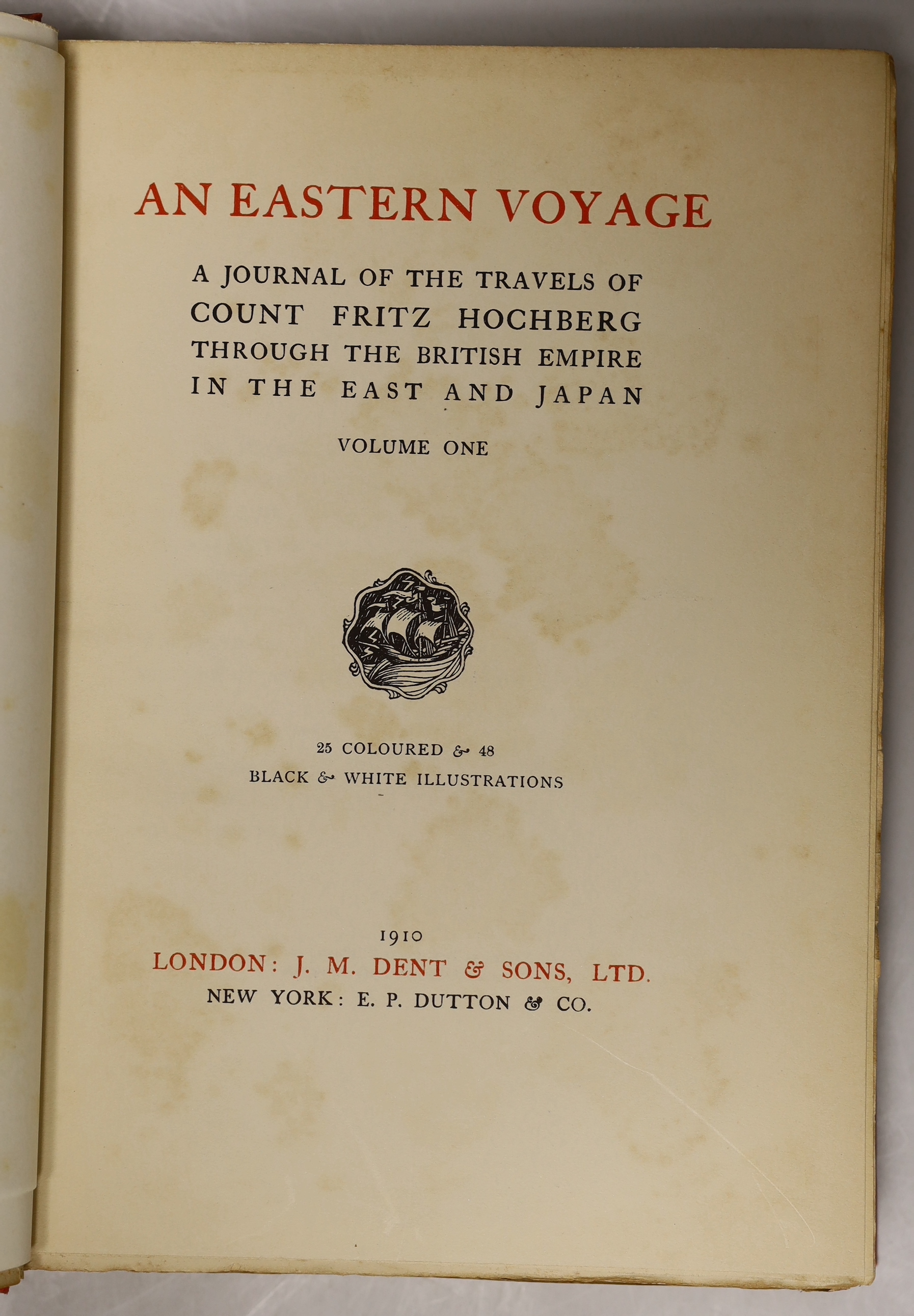Hartshorne, Anna C. - Japan and Her People. 2 vols. 50 plates and a coloured, folded map; publisher's gilt pictorial cloth with gilt tops. Philadelphia, 1902; Hochberg, Count Fritz - An Eastern Voyage: a journal of trave